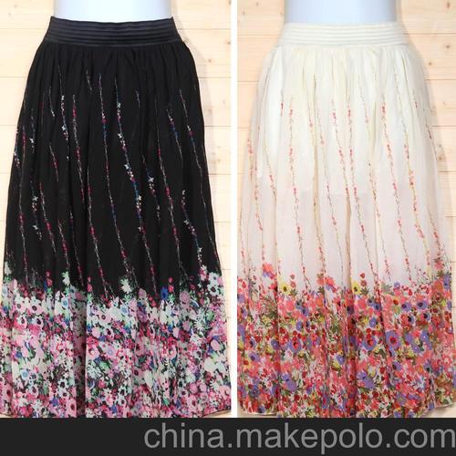 日韩正品女装 招商代理产品 印花雪纺半身裙长裙 裙子批发厂家图片